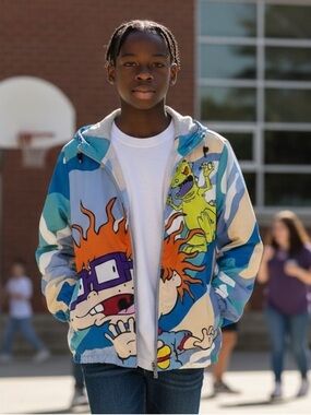 Nickelodeon X Members Only Size M Rugrats ALLOVER Camo Chucky/Tommy Wind…